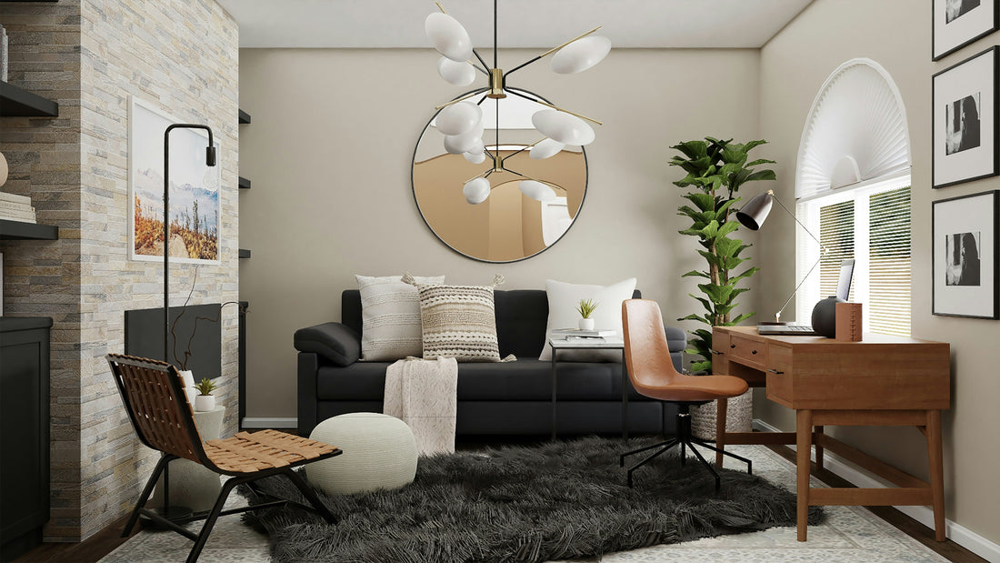 how to arrange small room with statement wall art